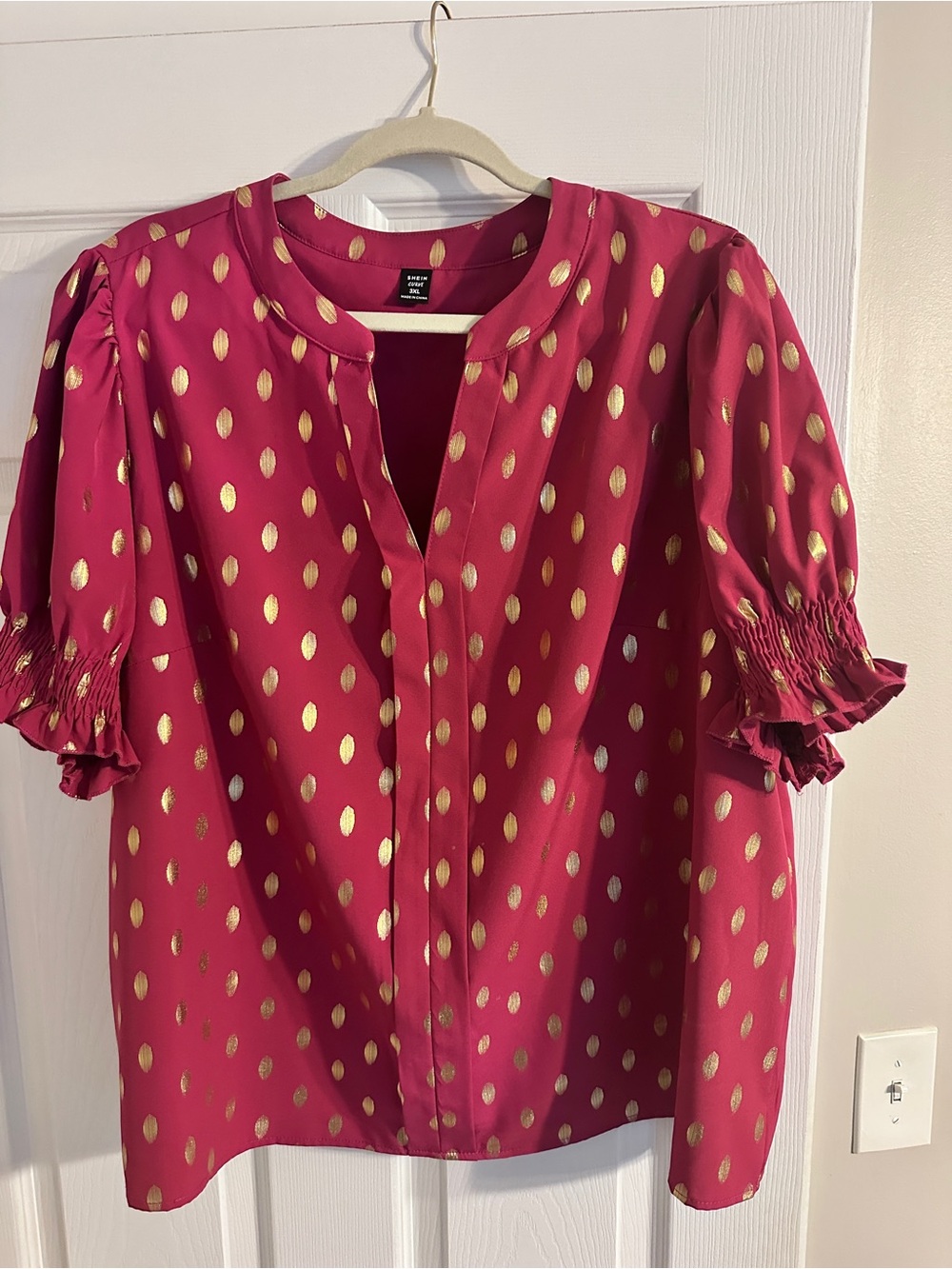 SHEIN Fuchsia Blouse with Gold Dot Print